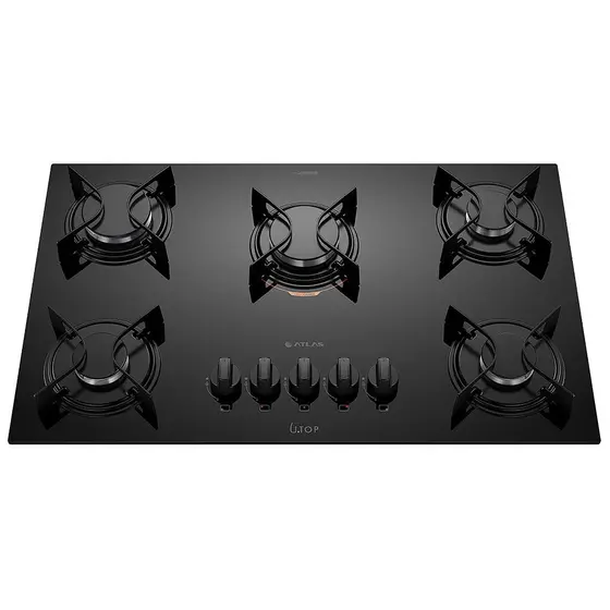Cooktop Gás 5 Bocas Atlas Automático Mesa de Vidro Mega Chama Utop
