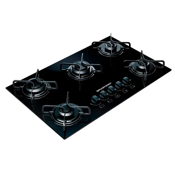 Cooktop Gás 5 Bocas Brastemp Vidro Temperado Preto Acendimento Super Automático Encaixe Perfeito BDD75AE