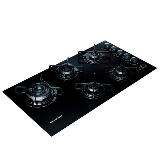 Cooktop Gás 5 Bocas Brastemp Preto Vidro Temperado Timer Touch BDT85AE