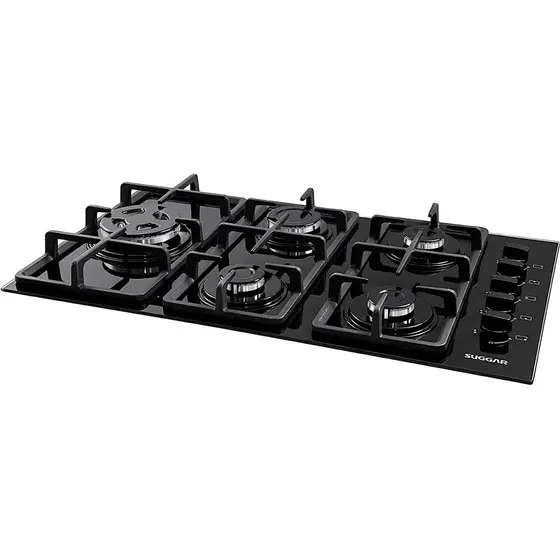 Cooktop Gás 5 Bocas Suggar Vidro Preto Bivolt FG5335VP