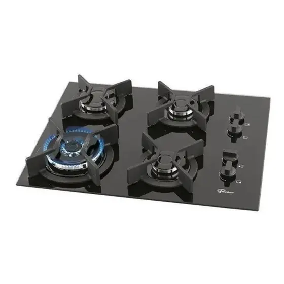 Cooktop Gás 4 Bocas Fischer Mesa de Vidro Preto Tripla Chama Bivolt Infinity