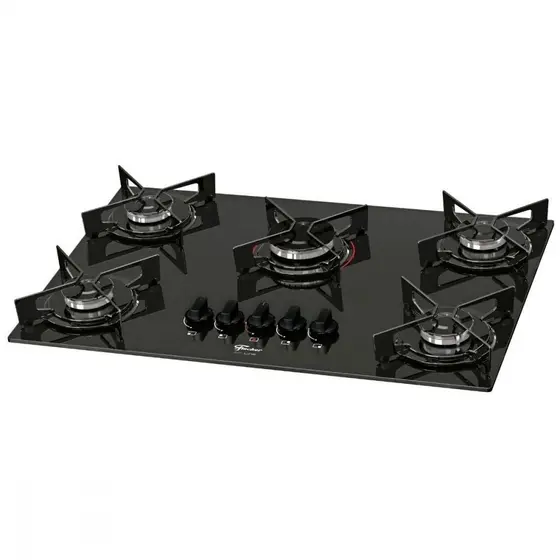 Cooktop Gás 5 Bocas Fischer Mesa de Vidro Bivolt 5Q Fit Line