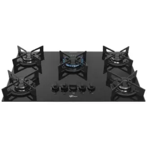 Cooktop Gás 5 Bocas Fischer TC Trempe Iron Vidro Preto Bivolt Fit Line 36325102672