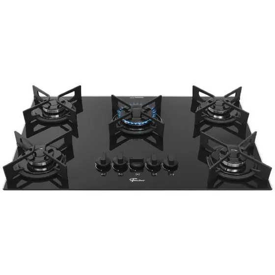 Cooktop Gás 5 Bocas Fischer TC Trempe Iron Vidro Preto Bivolt Fit Line 36325102672