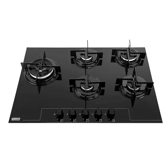 Cooktop Gás 5 Bocas Franke de Embutir Vidro Preto 75cm Bivolt Glass FHG-755-4G-LTC-FC-14638