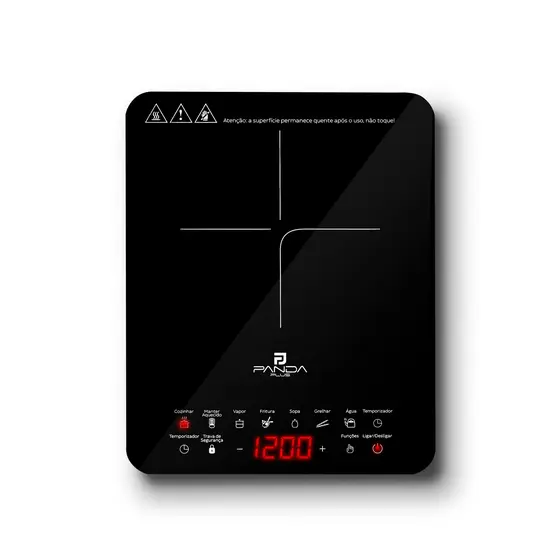 Cooktop Indução 1 Boca Panda Plus Portátil Touch Vitrocerâmico Elétrico Preto Bivolt