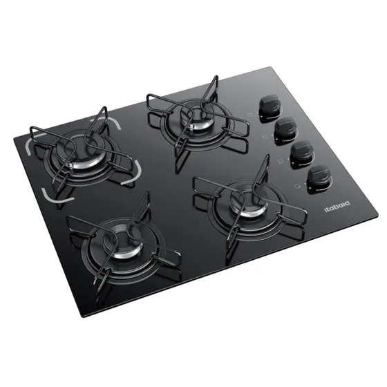 Cooktop Gás 4 Bocas Itatiaia Acendimento Automático Mesa de Vidro Temperado Preto Bivolt
