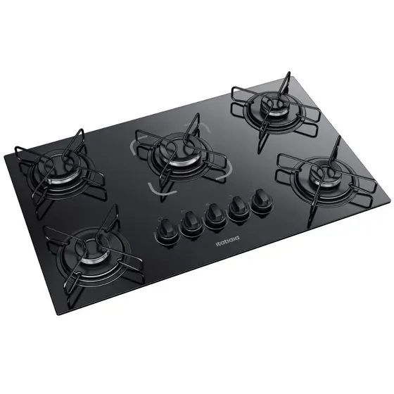 Cooktop Gás 5 Bocas Itatiaia Mesa de Vidro Temperado Preto Bivolt