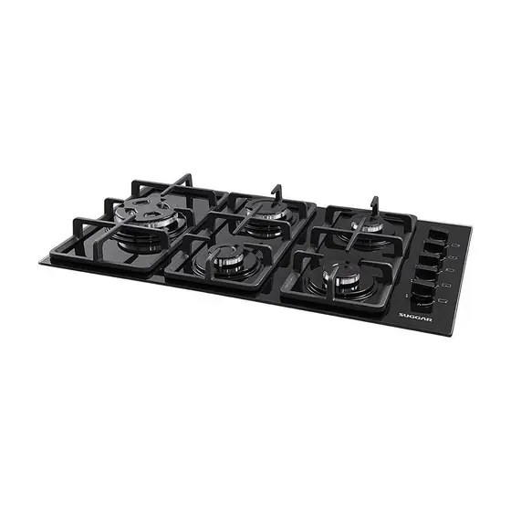 Cooktop Gás 5 Bocas Suggar Vidro Preto Bivolt FG5335VP