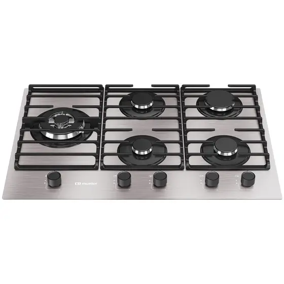 Cooktop Gás 5 Bocas Mueller Alumínio 77cm Grade Dupla Bivolt MCG5BL