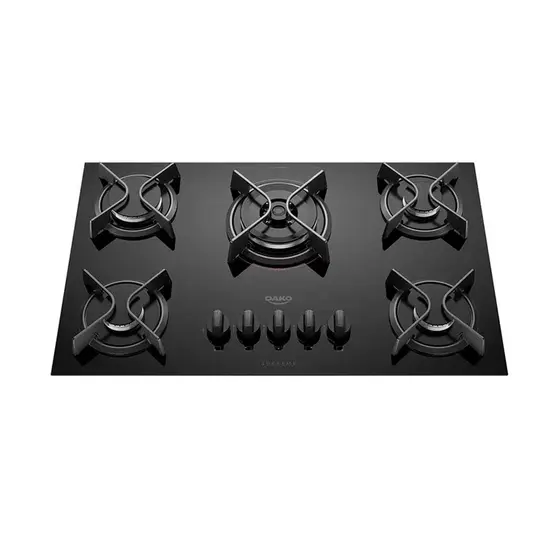 Cooktop Gás 5 Bocas Dako Automático Mesa de Vidro Mega Chama Bivolt Supreme