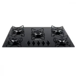 Cooktop Gás 5 Bocas Tron Vidro Preto Bivolt 75x52cm