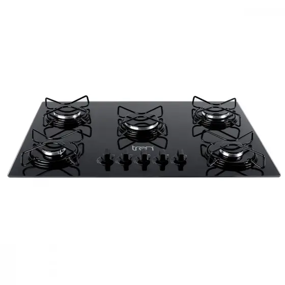 Cooktop Gás 5 Bocas Tron Vidro Preto Bivolt 75x52cm