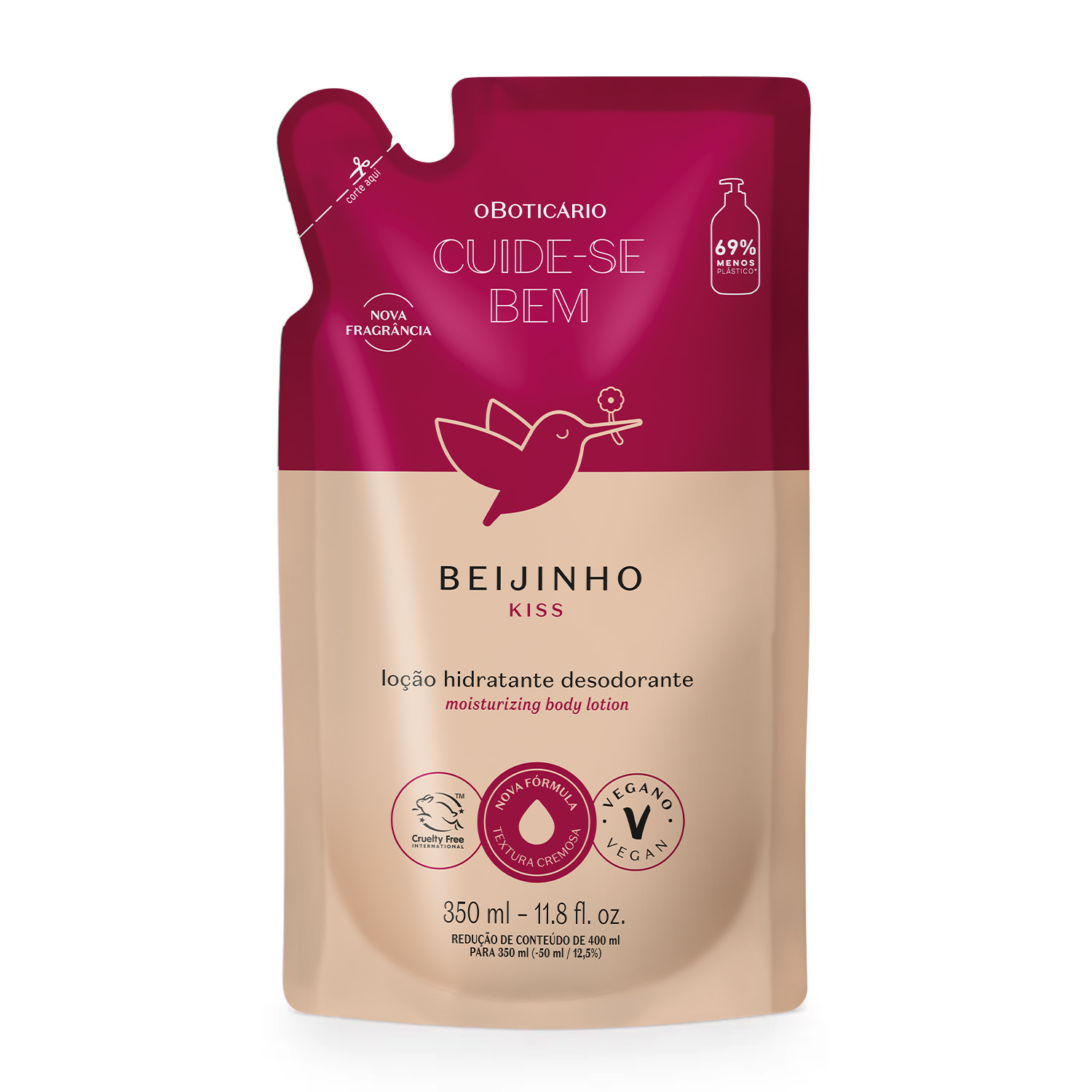 Refil Loção Corporal O Boticário Cuide-se Bem Beijinho Hidratante Desodorante 350ml