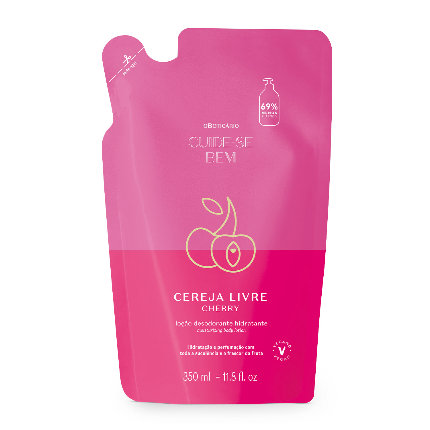 Refil Loção Corporal O Boticário Cuide-se Bem Cereja Livre Hidratante Desodorante 350ml