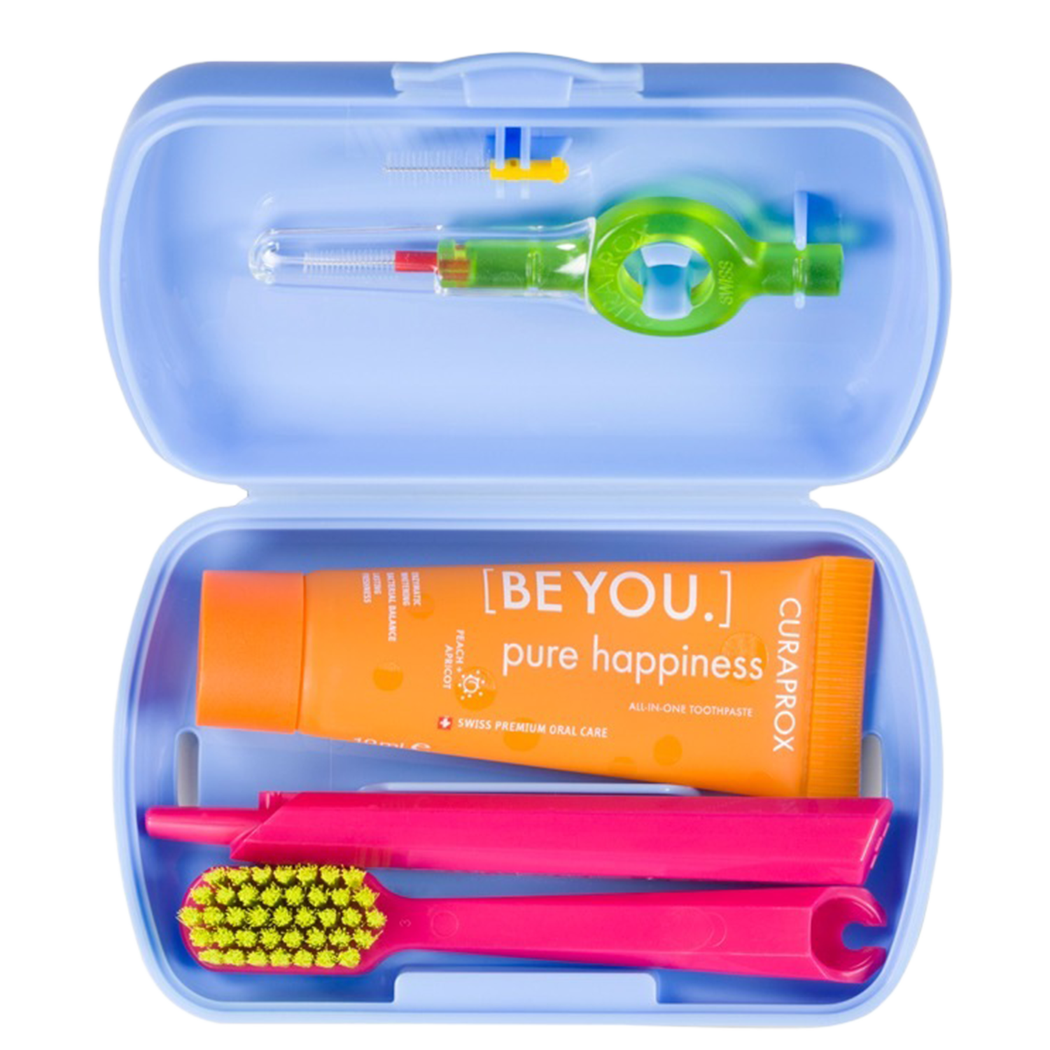 Kit Curaprox Travel Escova Dental + Creme Dental Cores Sortidas 10ml + Escova Interdental