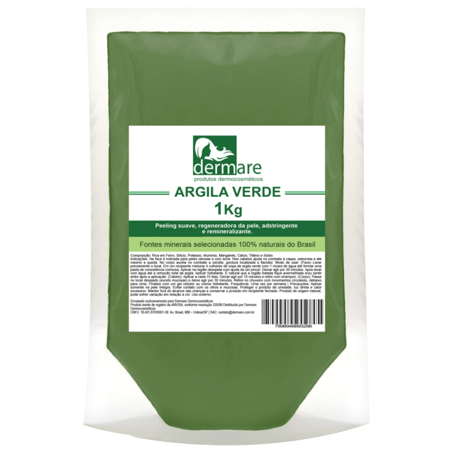 Máscara Facial Dermare Argila Verde 1kg