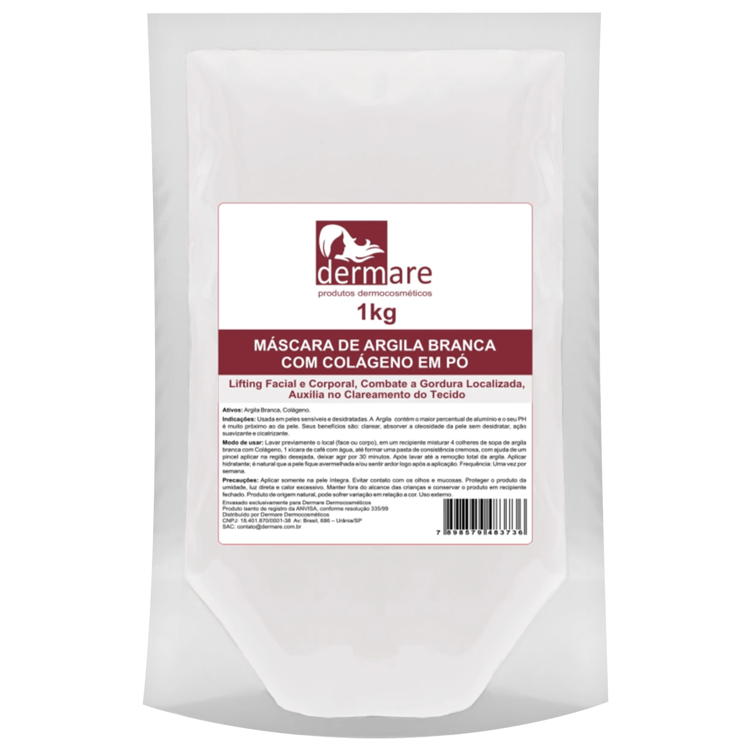 Máscara de Argila Branca Dermare Colágeno 1Kg