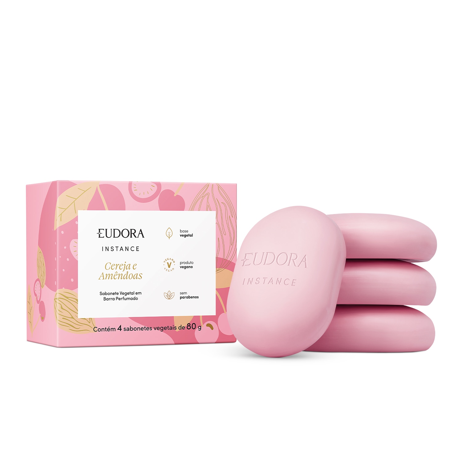 Sabonete Vegetal em Barra Perfumado Eudora Instance Cereja e Amêndoas 4x80g