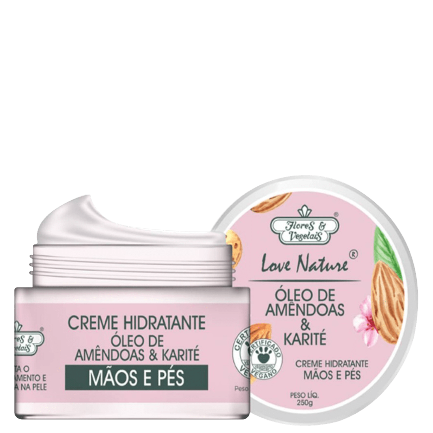 Creme para Mãos e Pés Flores e Vegetais Óleo de Amêndoas 250g
