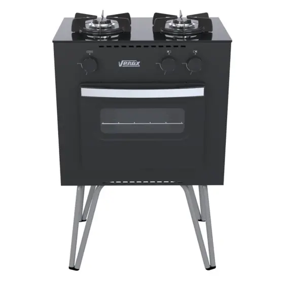 Fogão de Mesa a Gás Venax 2 Bocas Preto Fosco Gás GLP Mini Cook