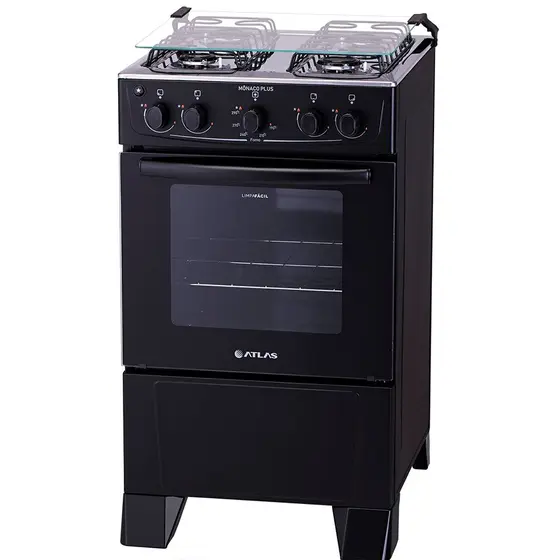 Fogão a Gás Atlas 4 Bocas Preto com Acendimento Automático Bivolt Mônaco Plus