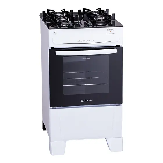 Fogão a Gás Atlas 4 Bocas Branco Mesa de Vidro e Acendimento Automático Bivolt Mônaco Top Glass