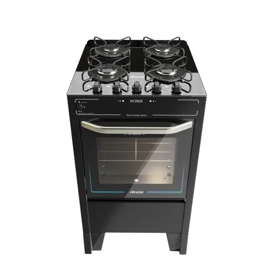 Fogão a Gás Braslar 4 Bocas Preto com Mesa de Vidro Bivolt Horus Top Control