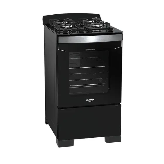 Fogão a Gás Dako 4 Bocas Preto com Acendimento Automático e Mesa de Vidro Bivolt Diplomata