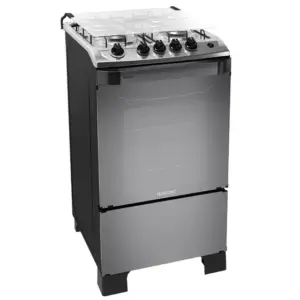 Fogão a Gás Itatiaia 4 Bocas Prata Espelhado Preto Acendimento Automático Bivolt New Dream