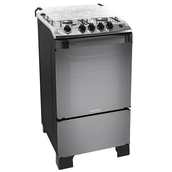 Fogão a Gás Itatiaia 4 Bocas Prata Espelhado Preto Acendimento Automático Bivolt New Dream