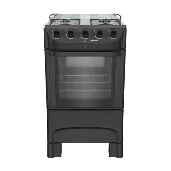 Fogão a Gás Mueller 4 Bocas Preto Fosco Mesa Inox e Acendimento Automático Bivolt MFI4BB