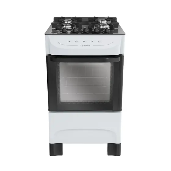 Fogão a Gás Mueller 4 Bocas Branco Mesa de Vidro e Acendimento Automático Bivolt MFV4BB