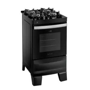 Fogão de Piso a Gás Atlas 4 Bocas Preto Mesa de Vidro Acendimento Automático Bivolt Agile Up Glass