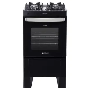 Fogão de Piso a Gás Atlas 4 Bocas Preto Mesa de Vidro Acendimento Automático Bivolt Agile Up Glass