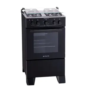 Fogão de Piso a Gás Atlas 4 bocas Preto com Acendimento Automático e Mesa Inox Mônaco Plus