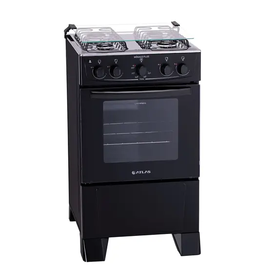 Fogão de Piso a Gás Atlas 4 bocas Preto com Acendimento Automático e Mesa Inox Mônaco Plus