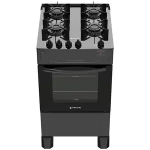 Fogão de Piso a Gás Atlas 4 Bocas Preto Mesa de Vidro Mônaco Top Glass
