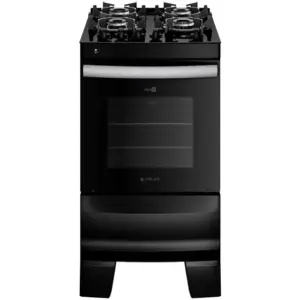 Fogão de Piso a Gás Atlas 4 Bocas Preto Mesa Vidro Agile UP Glass