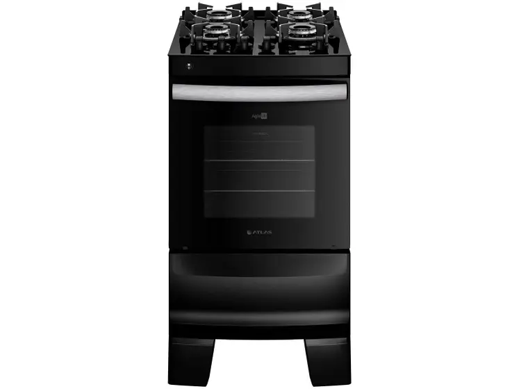 Fogão de Piso a Gás Atlas 4 Bocas Preto Mesa Vidro Agile UP Glass