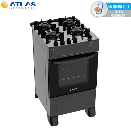 Fogão de Piso a Gás Atlas 4 Bocas Mesa de Vidro Bivolt Mônaco Top Glass