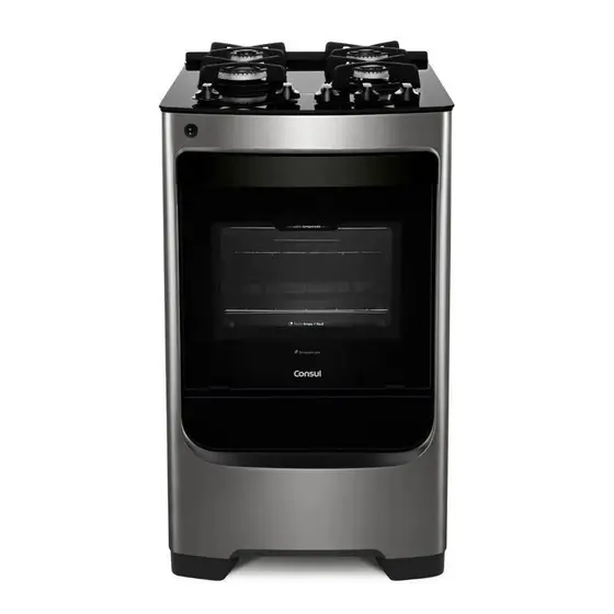 Fogão de Piso a Gás Consul 4 Bocas Inox Mesa Vidro Temperado Trempes em Ferro Fundido Bivolt