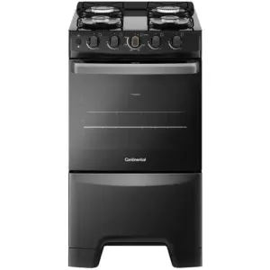 Fogão de Piso a Gás Continental 4 Bocas Preto Mesa de Vidro FC4FP