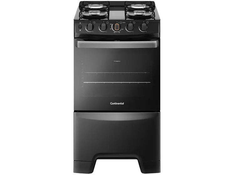Fogão de Piso a Gás Continental 4 Bocas Preto Mesa de Vidro FC4FP