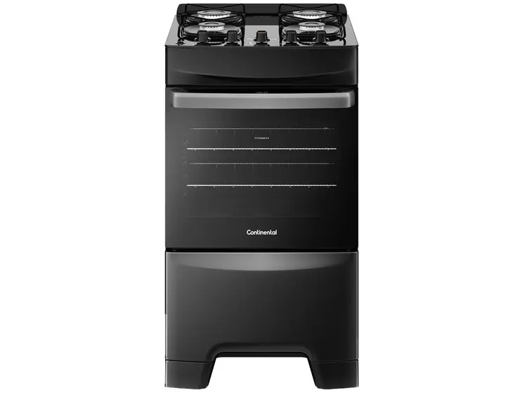 Fogão de Piso a Gás Continental 4 Bocas Preto Mesa de Vidro FC4GP