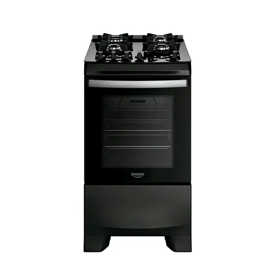 Fogão de Piso a Gás Dako 4 Bocas Preto Digital Mesa de Vidro Bivolt Supreme Black Glass