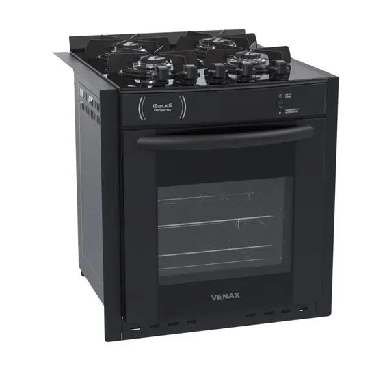Fogão de Embutir a Gás Venax 4 Bocas Preto Gás GLP Gaudi Prisma Vitreo BL
