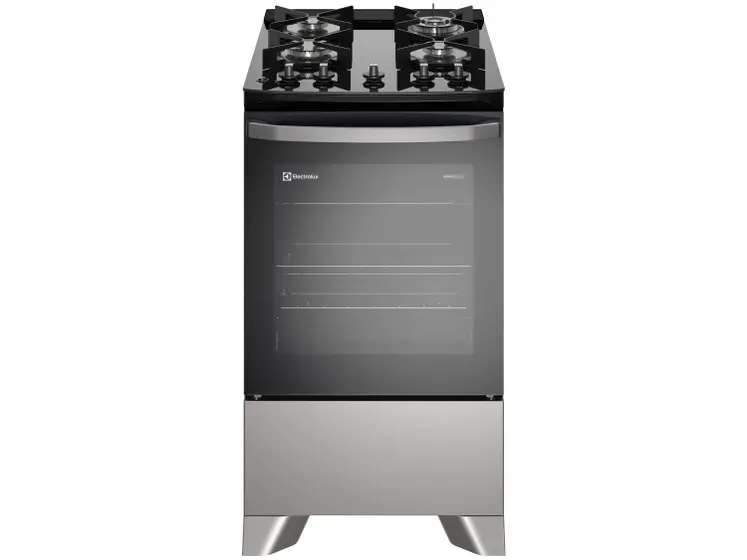 Fogão de Piso a Gás Electrolux 4 Bocas Prata Mesa de Vidro Efficient com PerfectCook FE4GS