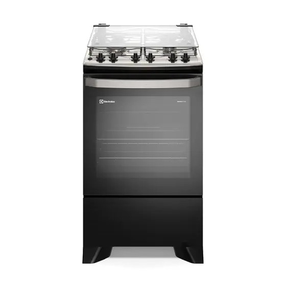 Fogão de Piso a Gás Electrolux 4 bocas Preto com Mesa Inox Timer e Tripla Chama Experience FE4TP