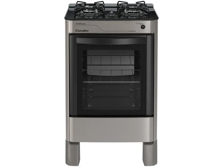 Fogão de Piso a Gás Esmaltec 4 Bocas Prata Mesa de Vidro Agata Glass